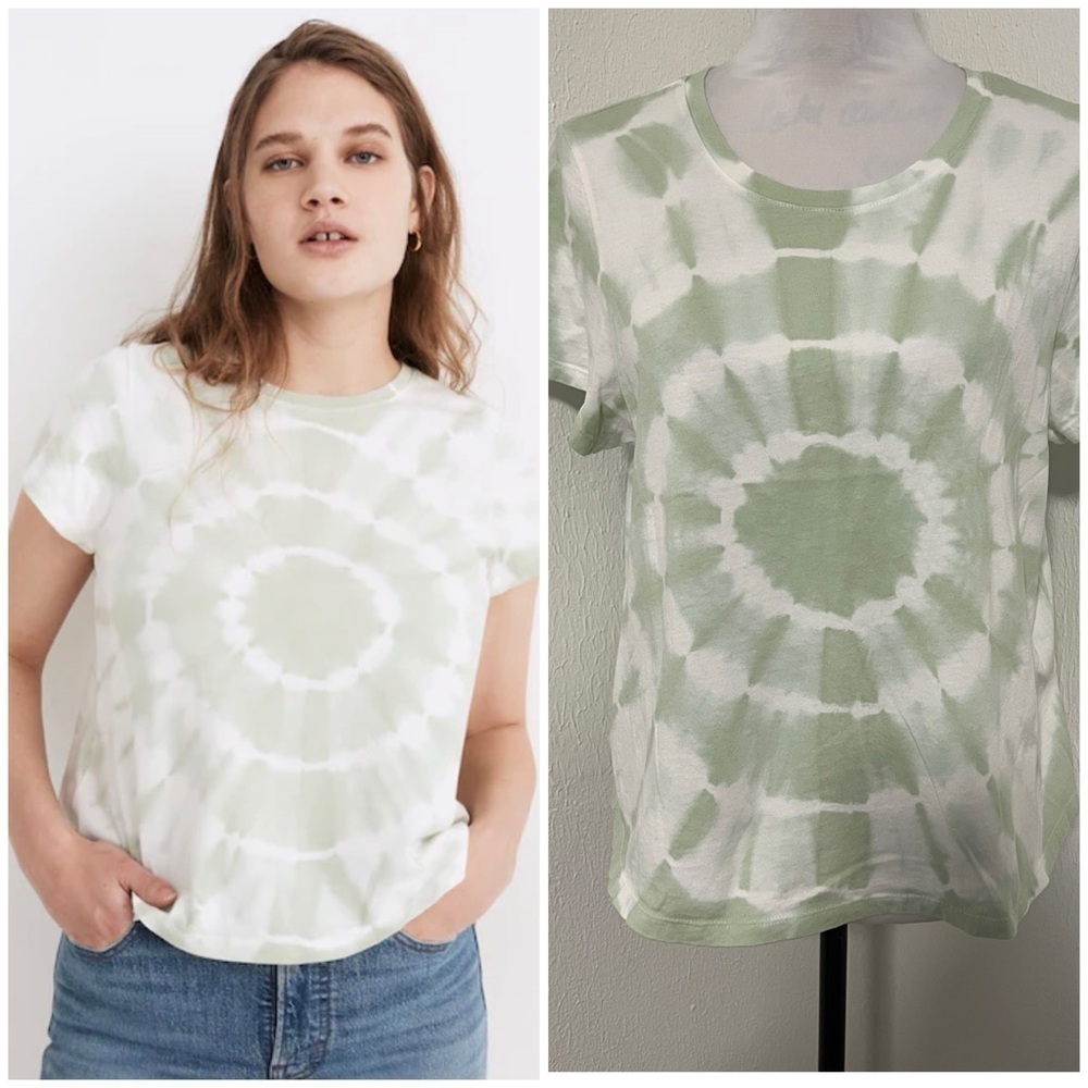 Madewell Women’s Large (Re)sourced Cotton Swing Crop Tee in Tie-Dye Cotton EUC